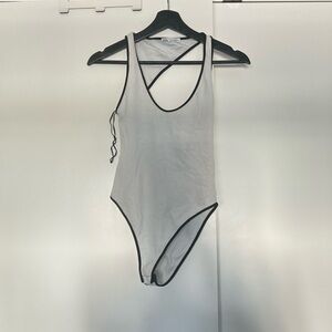 Black backless asymmetrical bodysuit